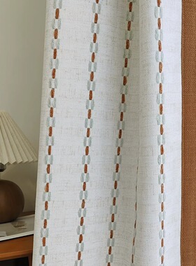 几何蓝调 浅蓝橙色包豪斯窗帘棉麻提花卧室客厅法式中古侘寂风