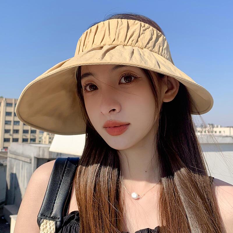 夏季贝壳防晒遮阳帽子女遮脸防紫外线太阳帽骑车大帽檐空顶渔夫帽