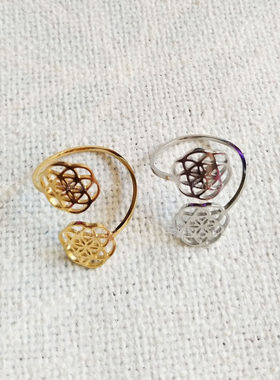 生命禾中子戒指不锈钢 几何花形立方体指环 饰品