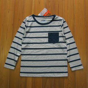 儿童宝宝男童男孩优质纯棉条纹口袋春秋长袖T恤潮牌日系韩单3-5岁