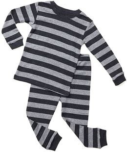 童装男童女童纯棉螺纹打底套装秋衣秋裤居家服春秋装灰黑条纹