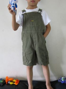 包邮 男宝宝男童外贸欧单大牌军绿色帅气休闲背带裤/ 短裤 1-5岁