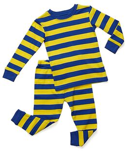 童装男童女童纯棉螺纹打底套装秋衣秋裤居家服春秋装 黄蓝条纹
