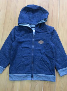 包邮儿童宝宝男童男孩BB麻灰色绒里卫衣拉链帽外贸外套 0-3岁