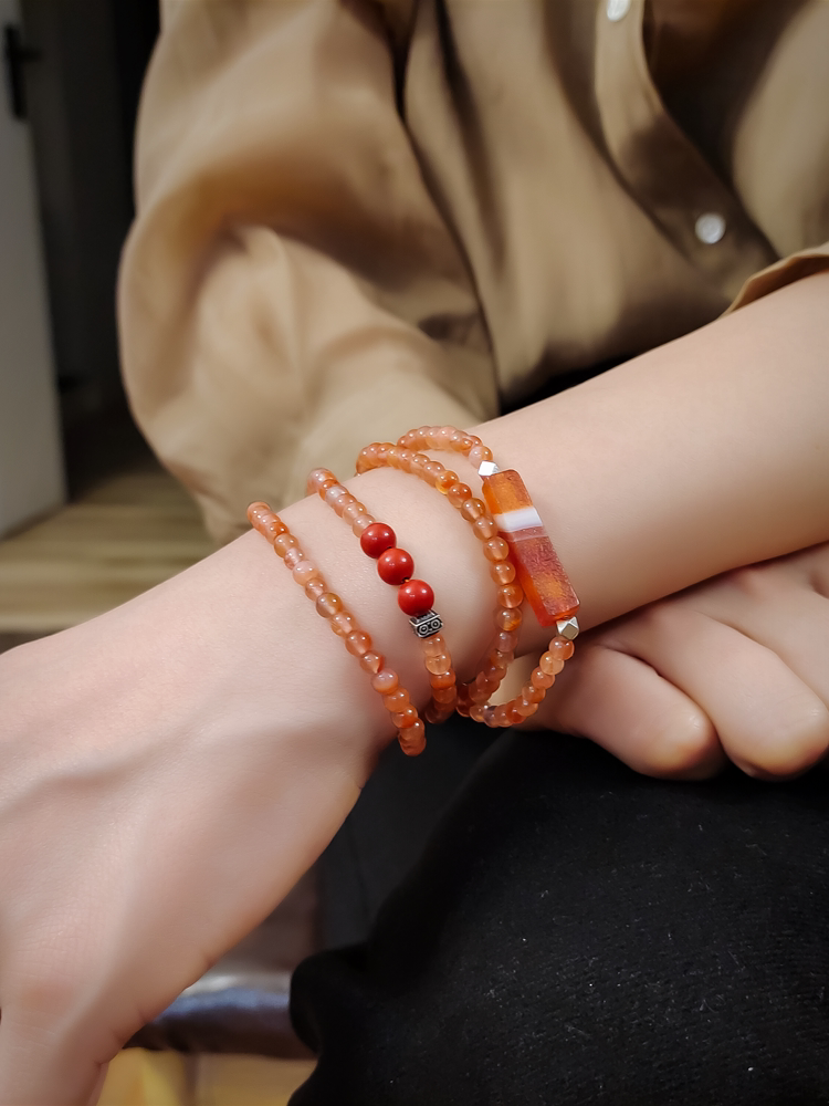 원래 디자인 천연 남부 붉은 마노 팔찌 얼음 부동 붉은 조디악 년 멀티 서클 여성의 작은 구슬 진사 선물