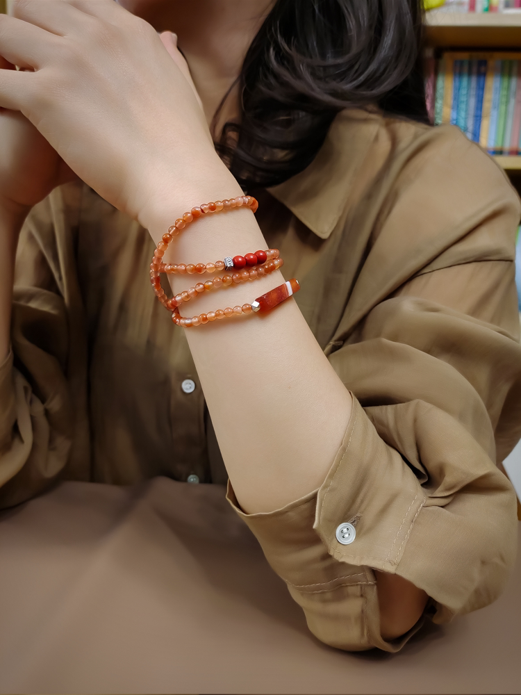 원래 디자인 천연 남부 붉은 마노 팔찌 얼음 부동 붉은 조디악 년 멀티 서클 여성의 작은 구슬 진사 선물