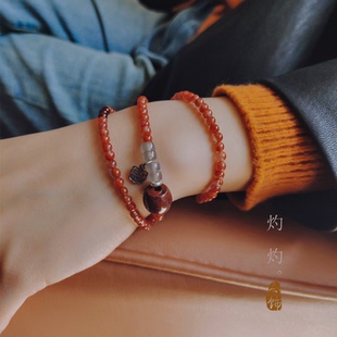 原创设计冰飘南红玛瑙手串小米珠天然川料项链新中式手链血珀配饰
