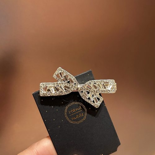 韩国网红水晶发夹X形蝴蝶结发卡气质少女侧边刘海夹超仙森系顶夹