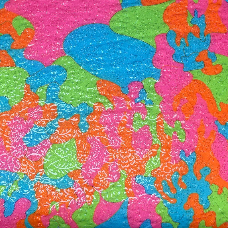 烫金莱卡布数码印花四面弹力晚礼