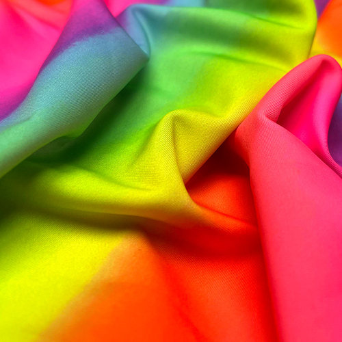 莱卡面彩虹色数码印花料泳衣布高弹力布四面弹力莱卡布衣面泳装布