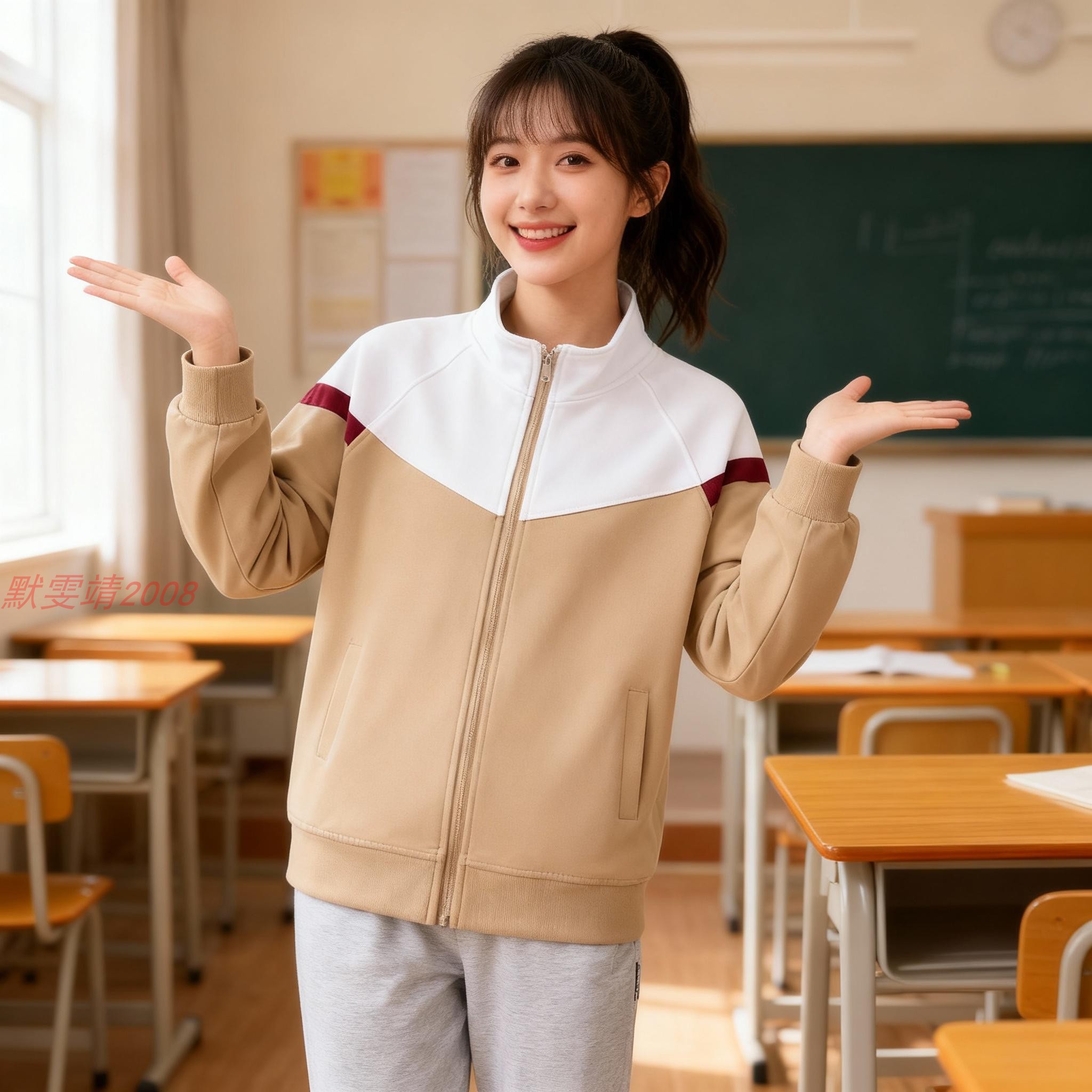 新伊顿同款校服卡其拼白男女童运动服上衣套装春秋款儿童23Y029S