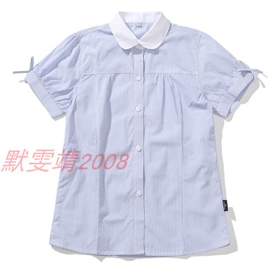 新款小夏季条纹纯棉袖口兰诗衬衫