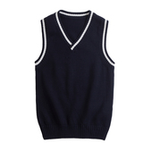 伊顿校服V领套头背心无袖 针织坎肩纯棉学院男女童毛衣马甲09B101