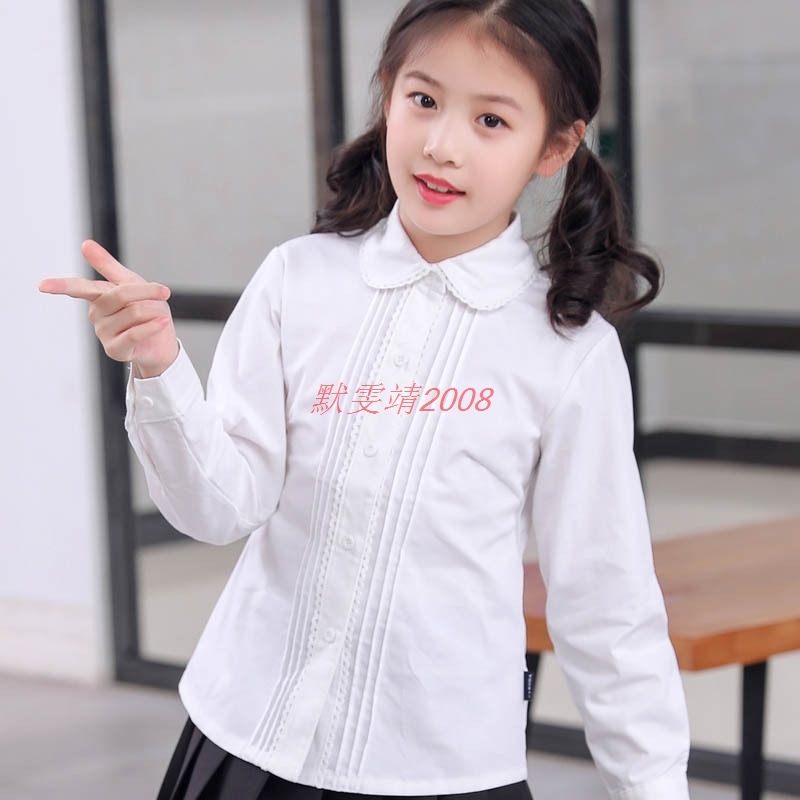 女童蕾丝长袖中学园服打底白衬衫