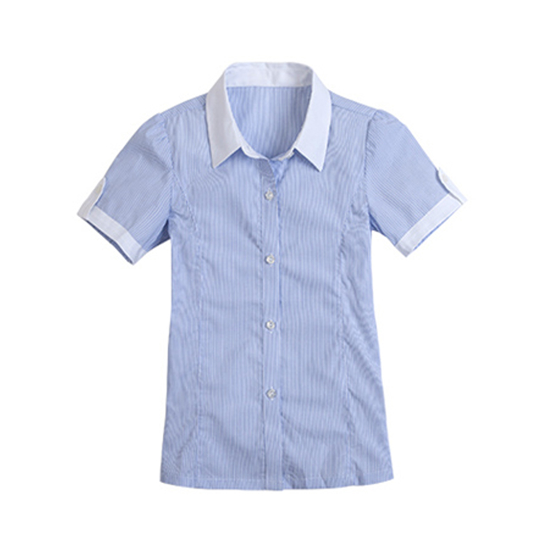 伊顿新款白蓝间条单层衬衣校服
