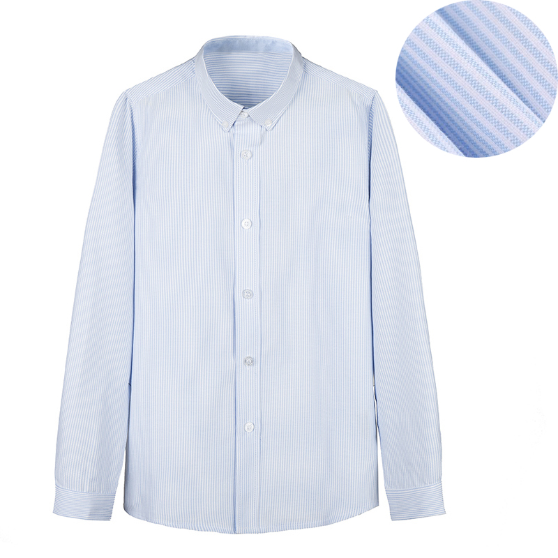 兰诗纯棉衬衫春秋尖领宽条纹牛津