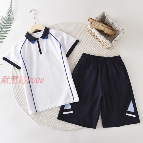 兰诗同款校服夏季珠地棉白色拼蓝