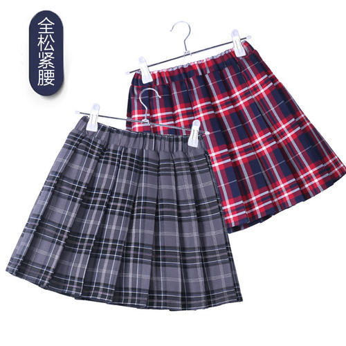 校服红色百褶裙苏格兰风