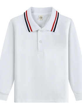 伊顿同款校服儿童白色T恤翻领polo衫长袖春秋男女童纯棉小学生