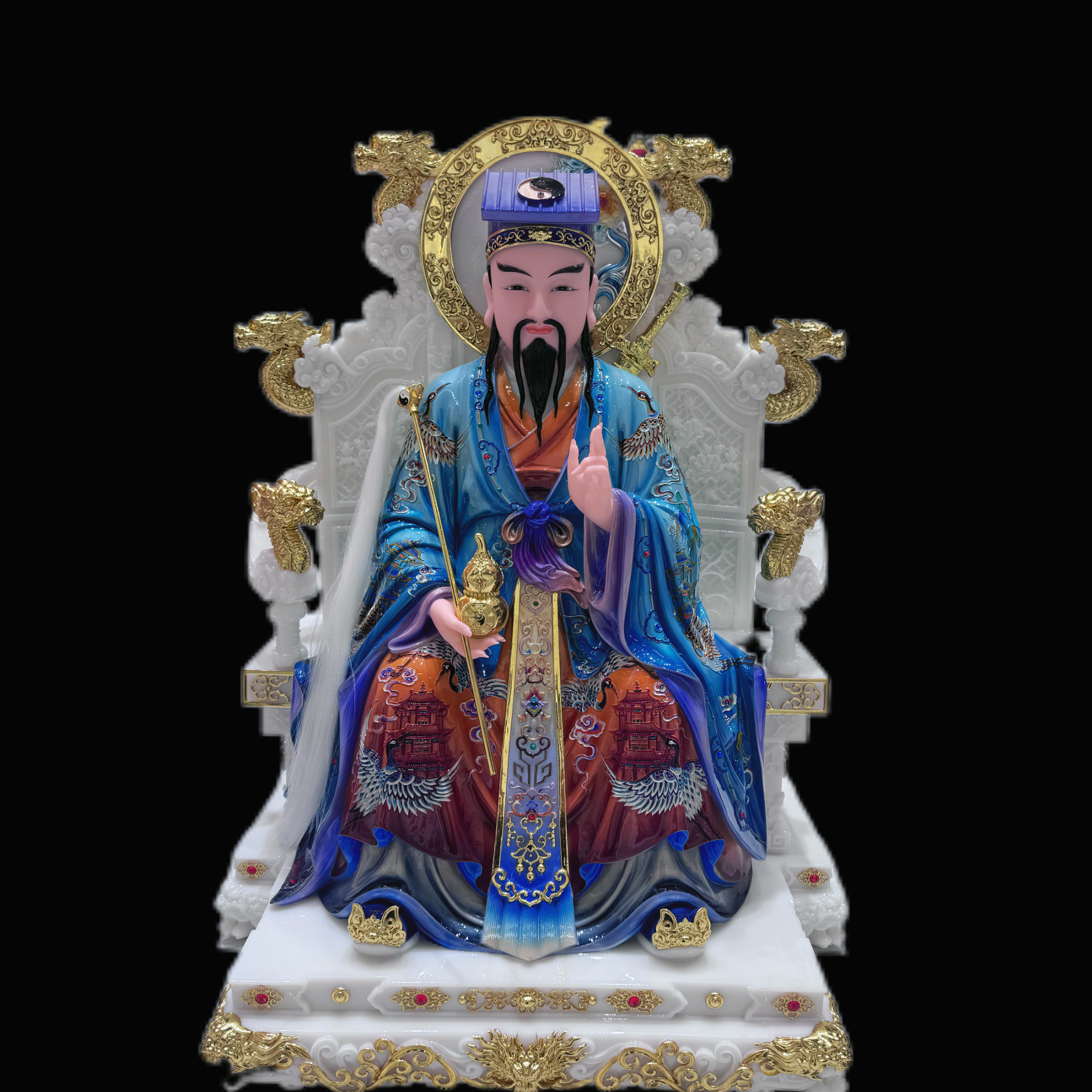 汉白玉国风吕洞宾摆件吕祖孚佑帝君纯阳子工艺品家居摆件