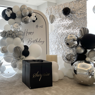 嗨趴成人生日场景布置网红趴体黑银白ins风气球浪漫背景墙装饰