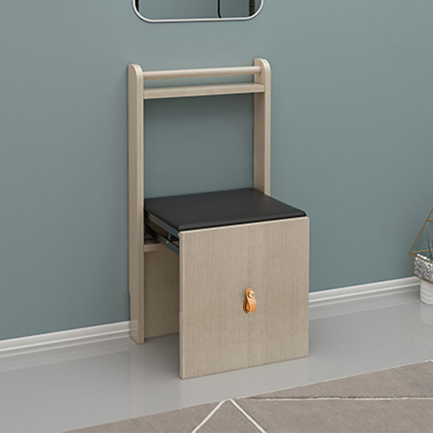 实木折叠挂墙凳椅子免打孔落地换鞋凳超薄门口玄关隐藏门后穿鞋凳