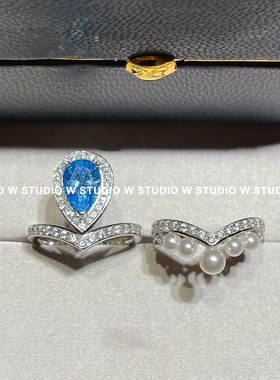 钻戒珍珠V字形海蓝宝推荐