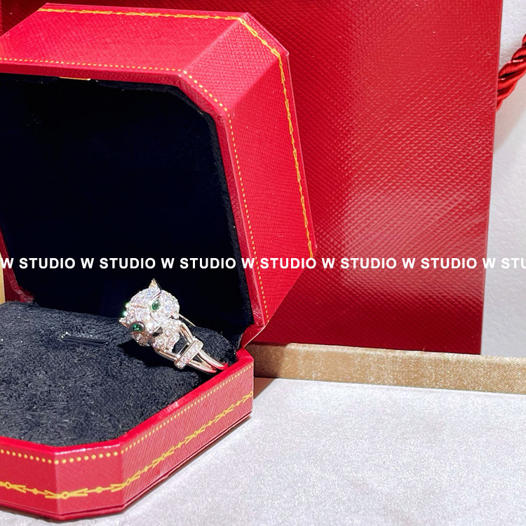 w studio 肖战同款豪华满钻豹子头宽版镀金夸张食指戒指 情侣对戒