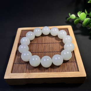 新疆和田玉羊脂白玉16mm圆珠手串俄老料天然玉手链14颗珠子油润细