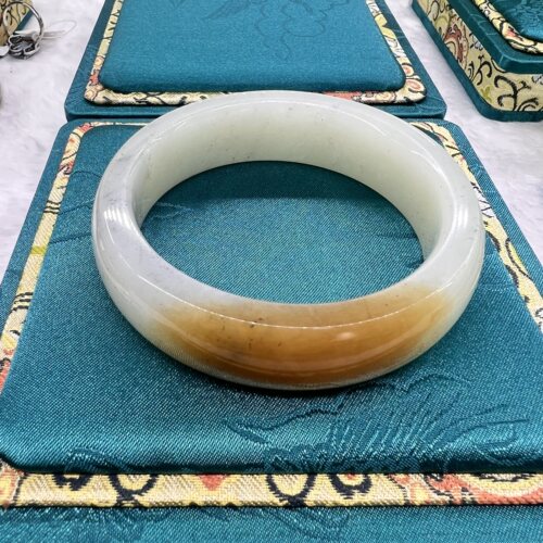 新疆和田玉点墨青花糖白玉手镯59圈口