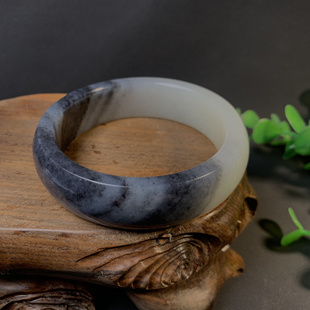 新疆和田玉籽料青花墨玉黑白分明59圈口半山水金水墨丹青国画手镯