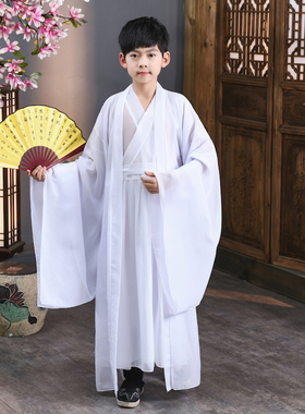 儿童汉服男童唐装白色学生演出服国学公子书生仙气古装古风中国风