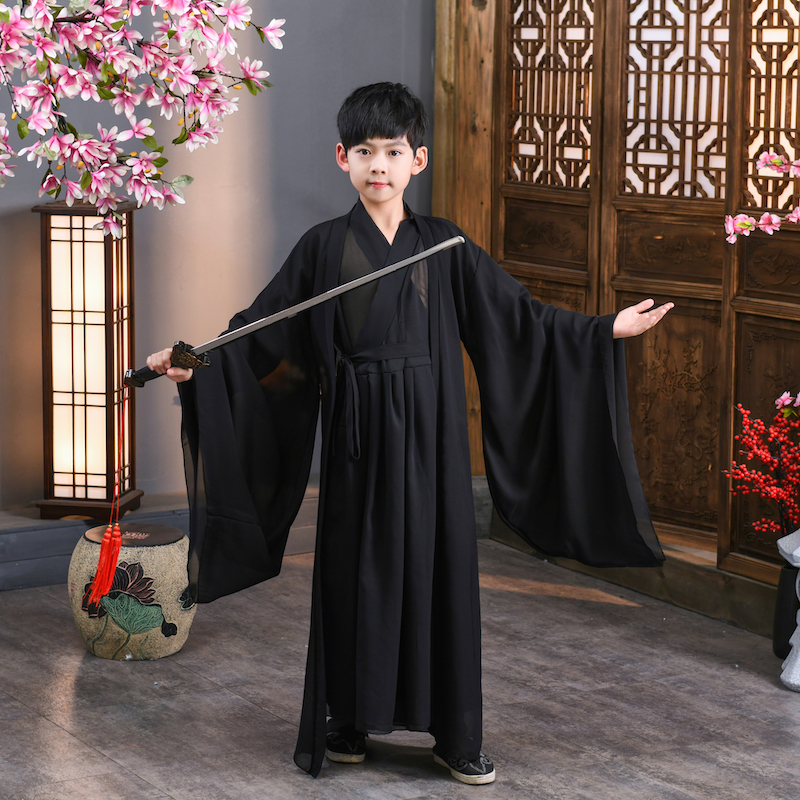 儿童演出服武侠风黑色霸气男童