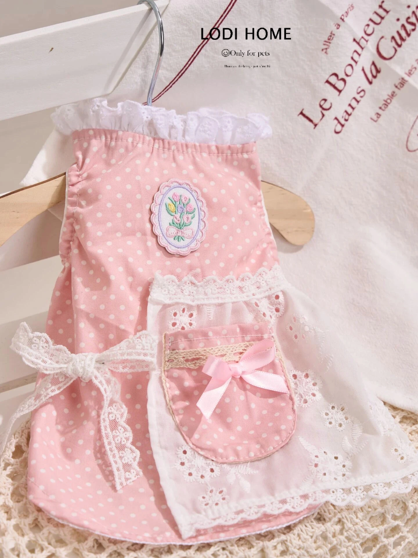 洛迪家春夏比熊贵宾粉色波点蕾丝裙猫咪泰迪猫狗宠物小中型犬衣服