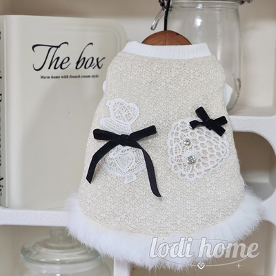 洛迪家宠物衣服定制狗狗秋冬针织布料小香风兔毛裙小型犬灰贵比熊