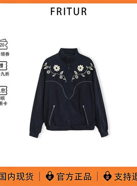 【现货】韩国fritur尹恩惠同款花卉刺绣街头黑色冲锋衣夹克外套女
