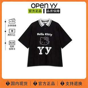 【现货】韩国 OPENYY KITTY 合作款宽松休闲翻领polo纯棉短袖T恤