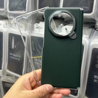 适用于荣耀Magic V3手机壳魔术V3个性支架官方同款保护套MagicV3带中轴手机壳皮革时尚前透明边框后壳外壳