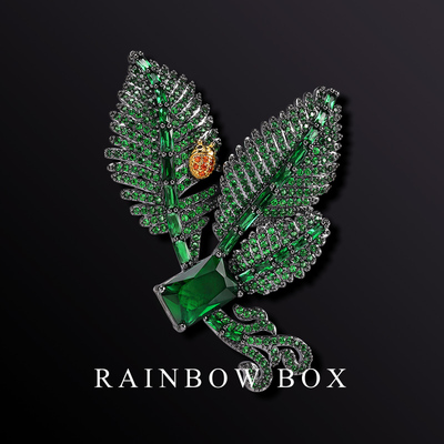 民族风水晶女瓢虫叶子胸针祖母绿