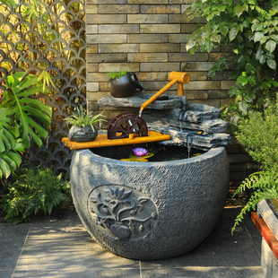 新中式流水摆件中国风室内客厅茶室造景阳台露台水晶球循环水水景