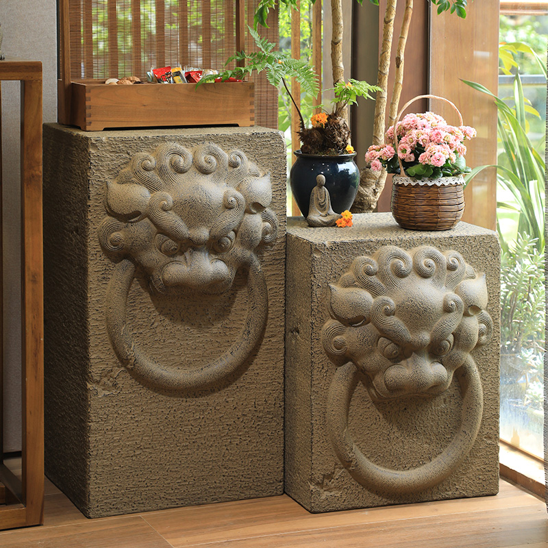 新中式展示柱茶室装饰仿石柱墩户外花园庭院子花盆景底座落地摆件