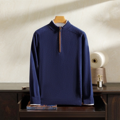 半高领拉链羊绒衫男款