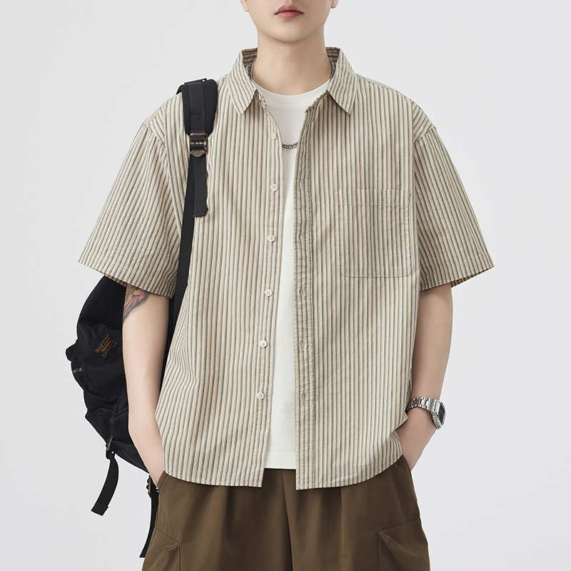 短袖衬衫男士夏季新款男生夏天半袖休闲工装长袖衬衣外套