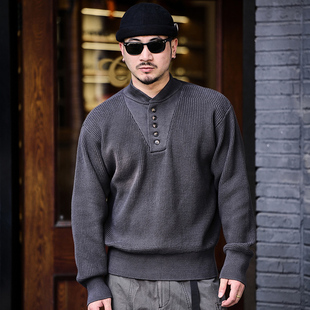 美式军事风硬汉亨利领毛衣男冬季新款高级感复古长袖打底针织衫潮
