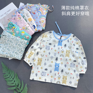 斜肩梭织纯棉宝宝罩衣宽松肥大反穿衣防脏可套棉袄系带透气015