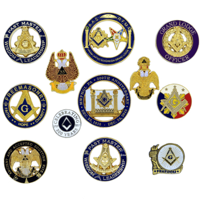 共济会双头鹰纪念镀金徽章胸针