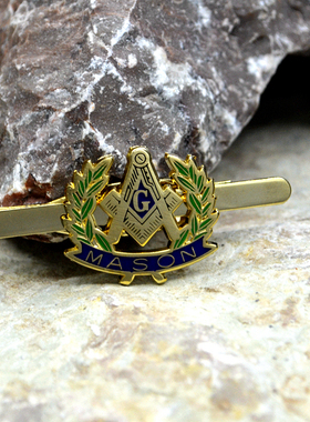 共济会标志绿色和平组织橄榄枝叶子高档全镀金色领带夹领夹子别针