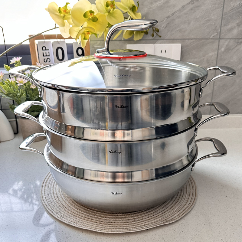 18-10 菲仕朗32cm蒸锅 双层蒸笼 焖 炖 煮 炒菜 火锅 多功能蒸锅