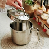 出口美国德国304不锈钢14CM热奶锅煮豆浆小锅宝宝辅食麪条锅滤嘴