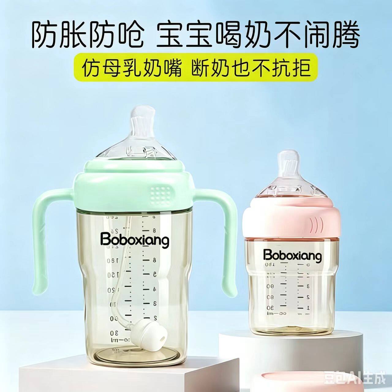 新生婴儿PPSU奶瓶偏心奶嘴初生宝宝吸管塑料奶瓶防胀气防呛耐摔